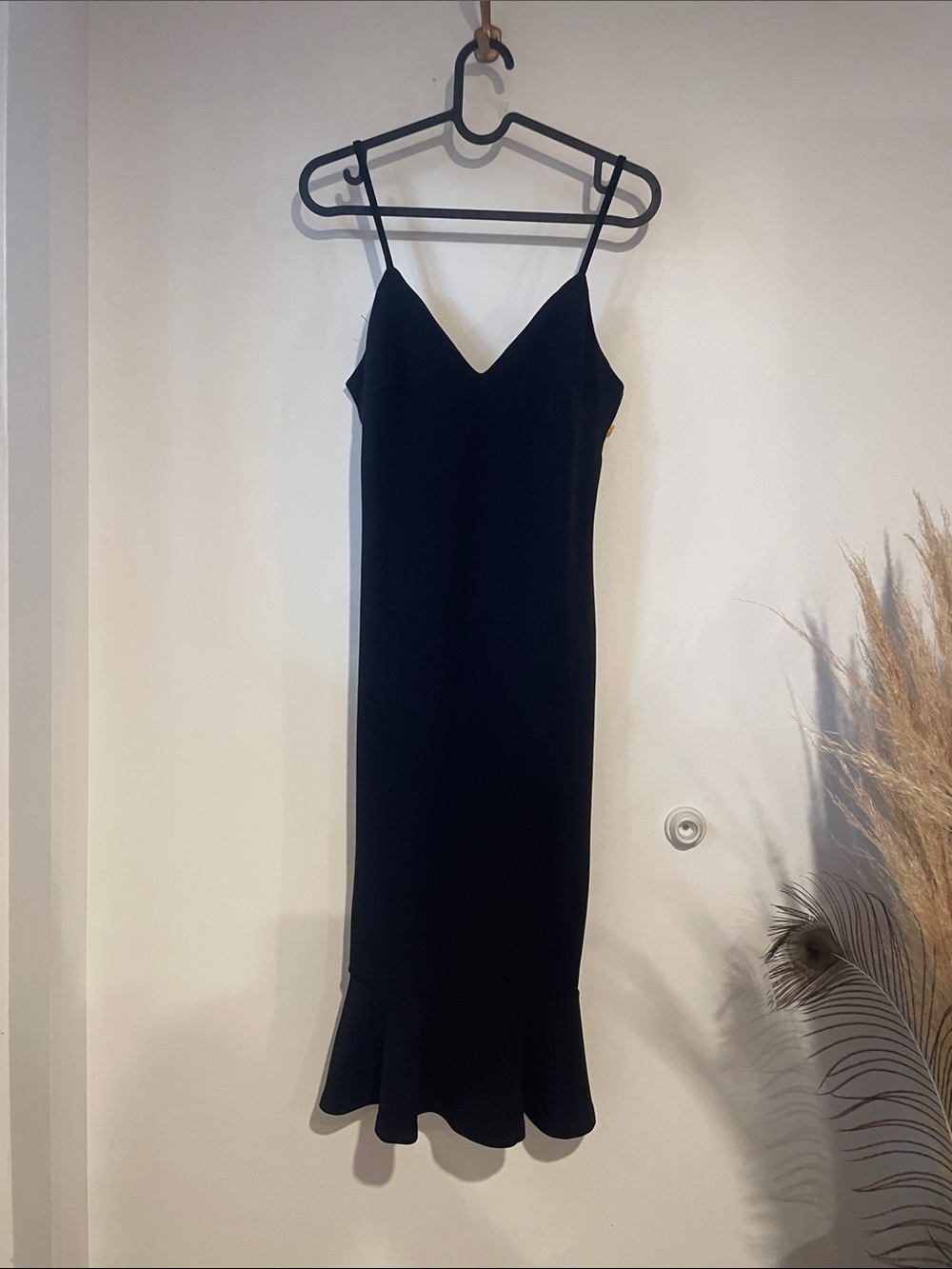 ADORA Black Midi Slip Dress with Flared Hem Sz M B132